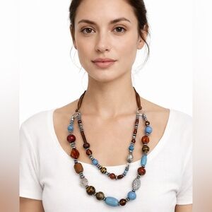 Boho Statement Beaded Necklace – Mixed Materials & Chunky Design